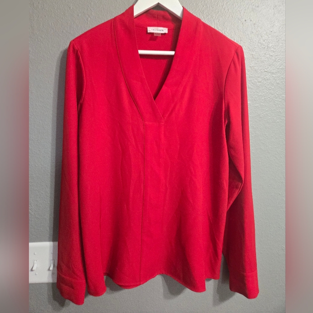Calvin Klein Red Blouse With Gold Buttons Size Small